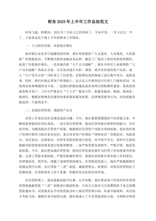 财务2025年上半年工作总结范文