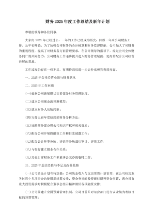 财务2025年度工作总结及新年计划