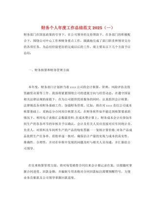 财务个人年度工作总结范文2025(一)