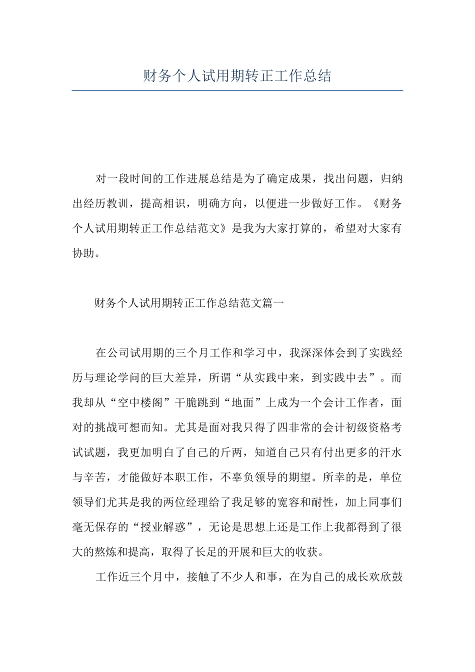 财务个人试用期转正工作总结_第1页