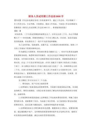 财务人员试用期工作总结800字