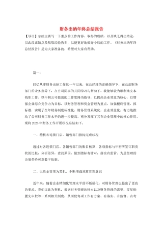 财务出纳年终总结报告
