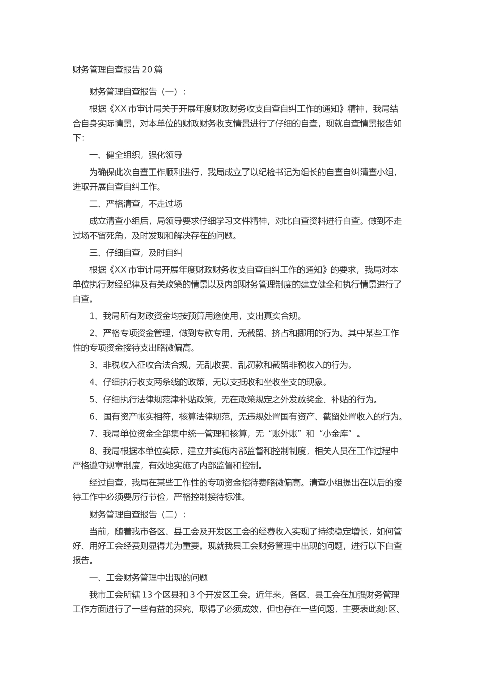 财务管理自查报告20篇述职报告-工作报告-工作总结_第1页