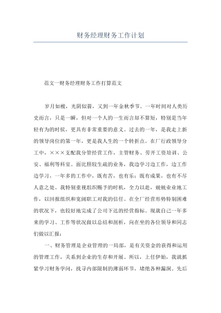 财务经理财务工作计划