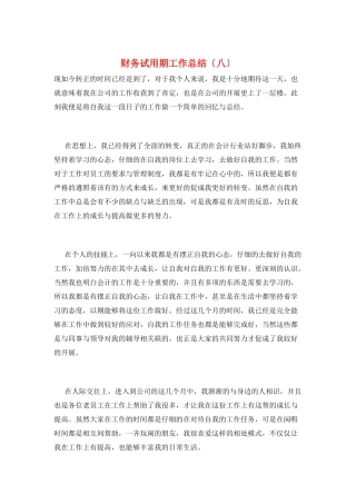 财务试用期工作总结(八)