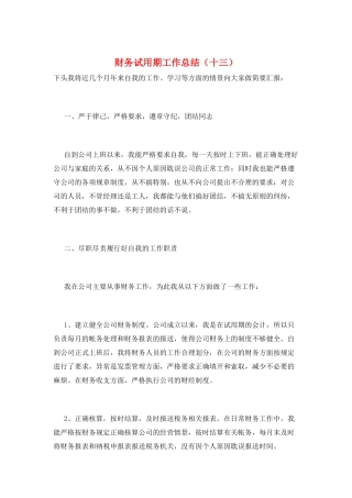 财务试用期工作总结(十三)
