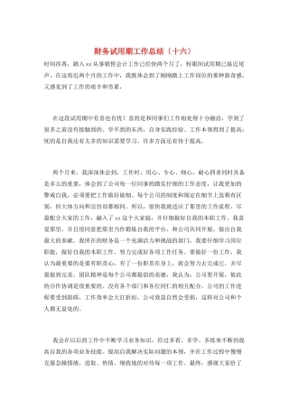财务试用期工作总结(十六)