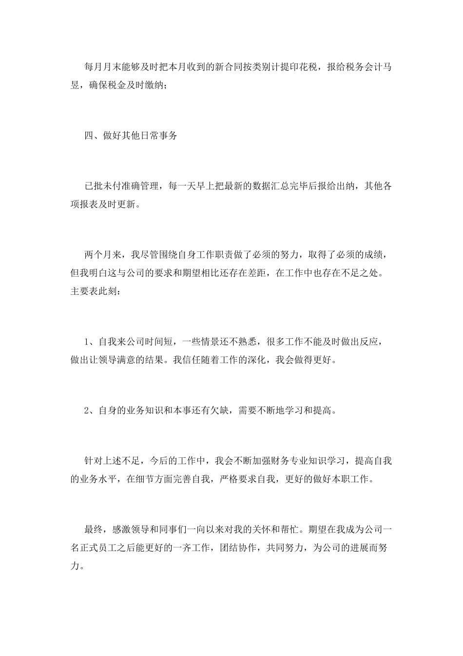 财务试用期工作总结(四)_第2页