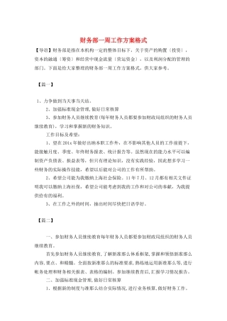 财务部一周工作计划格式