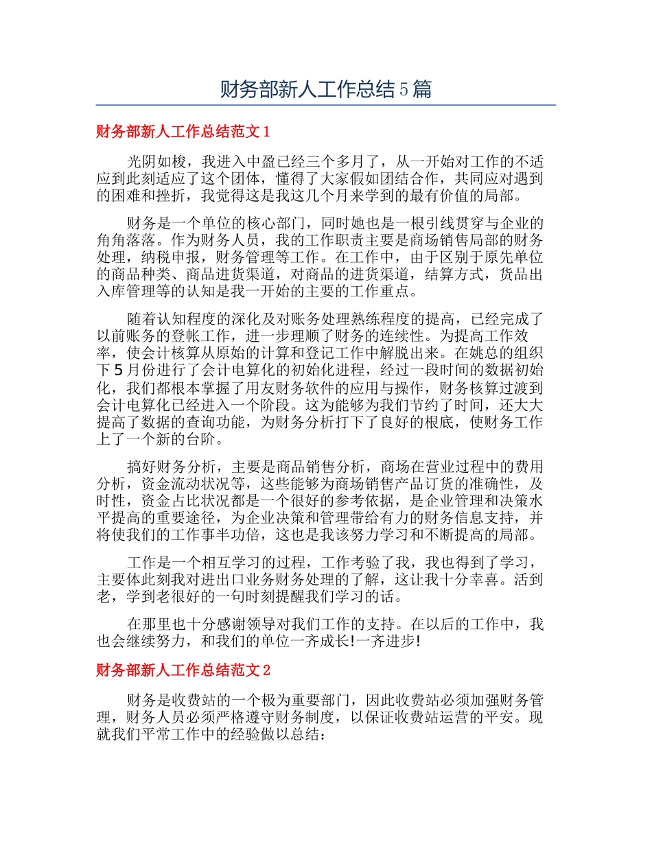财务部新人工作总结5篇_第1页