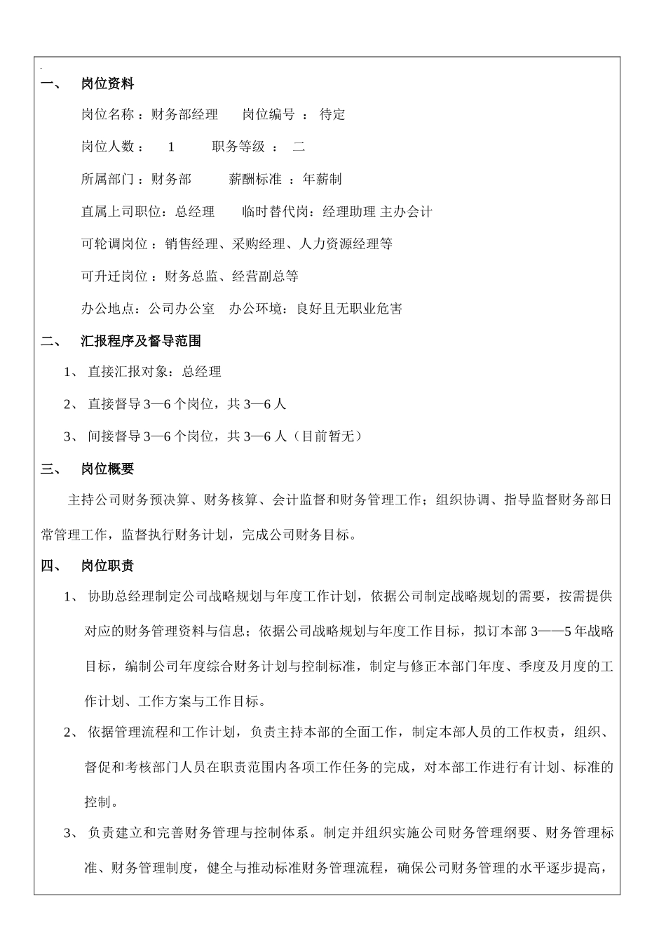 财务部经理岗位说明_第1页