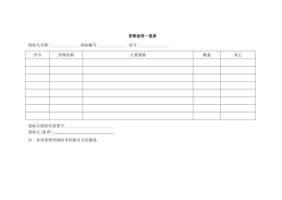 货物说明一览表格（正式版）_第1页