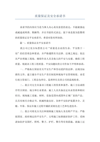 质量保证及安全承诺书