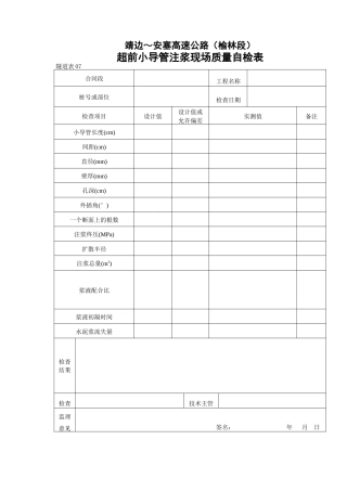 超前小导管注浆现场质量自检表