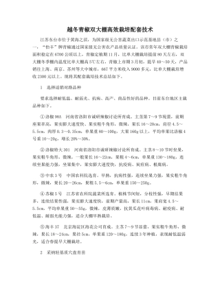 越冬青椒双大棚高效栽培配套技术