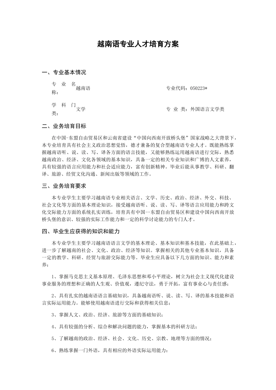 越南语专业人才培养方案_第1页