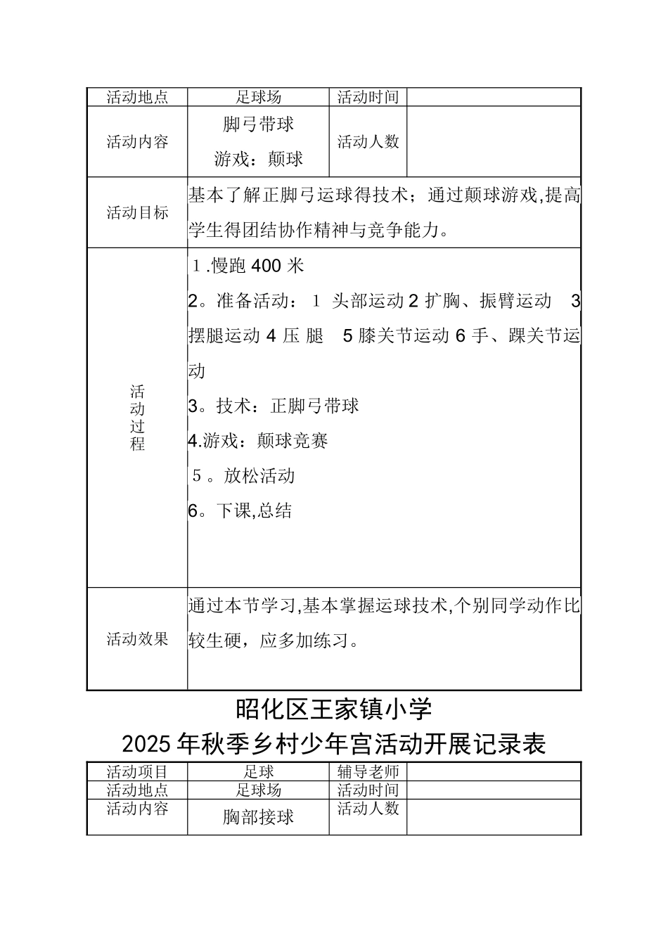 足球社团乡村少年宫活动记录表_第3页