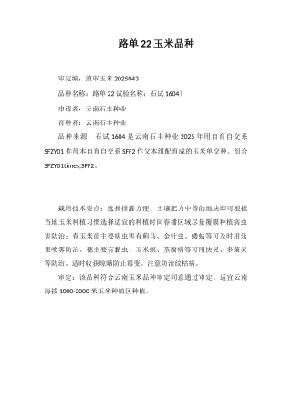 路单22号玉米品种