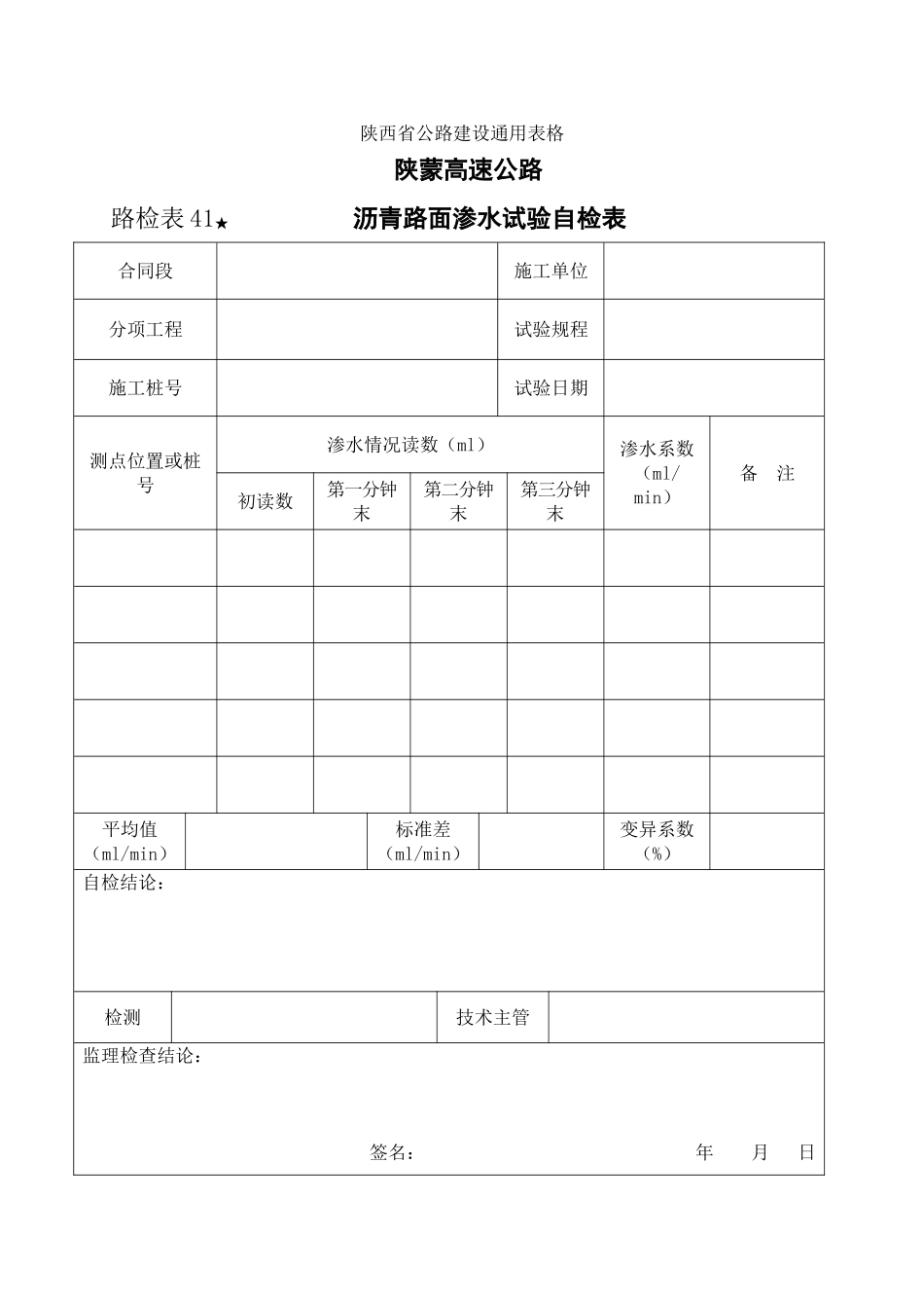 路检表沥青路面渗水试验自检表_第1页
