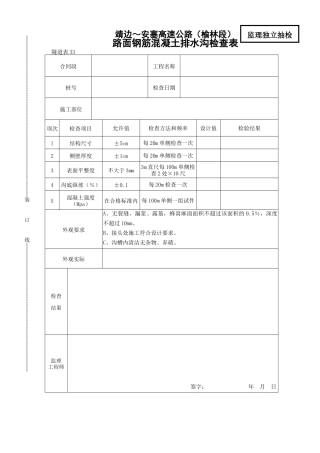 路面钢筋混凝土排水沟检查表