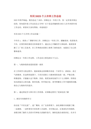 车间2025个人年终工作总结