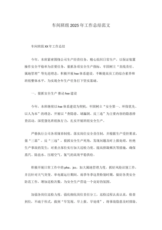 车间班组2025年工作总结范文