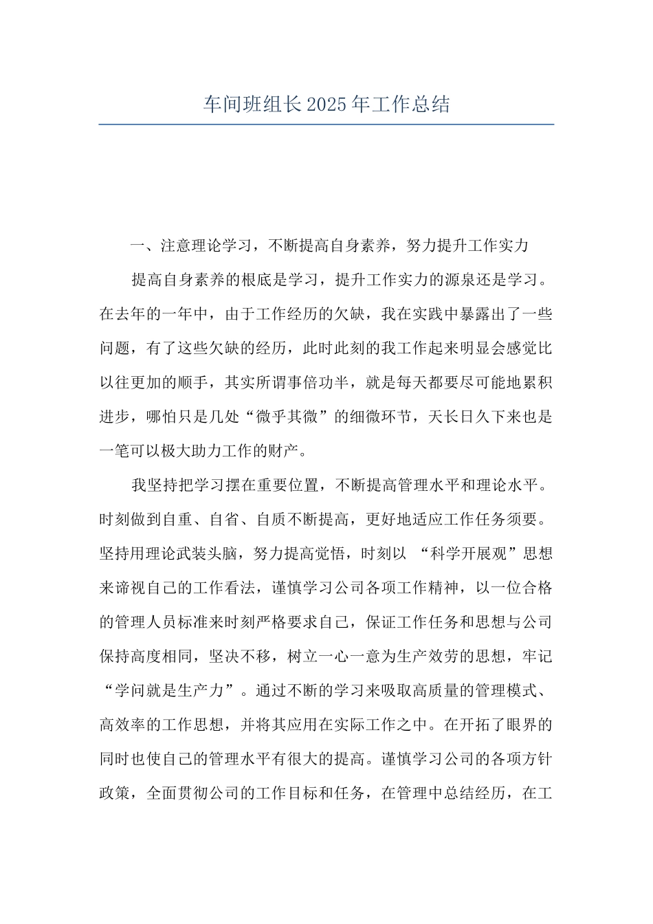 车间班组长2025年工作总结_第1页