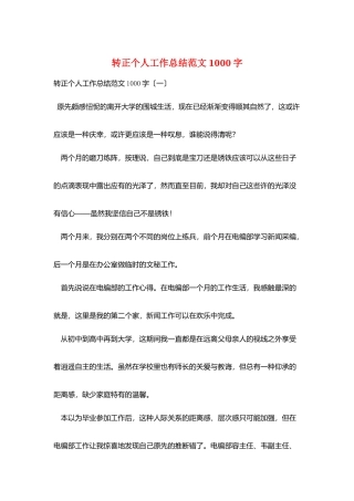 转正个人工作总结范文1000字