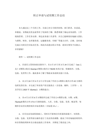 转正申请与试用期工作总结
