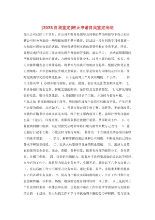 转正申请自我鉴定出纳