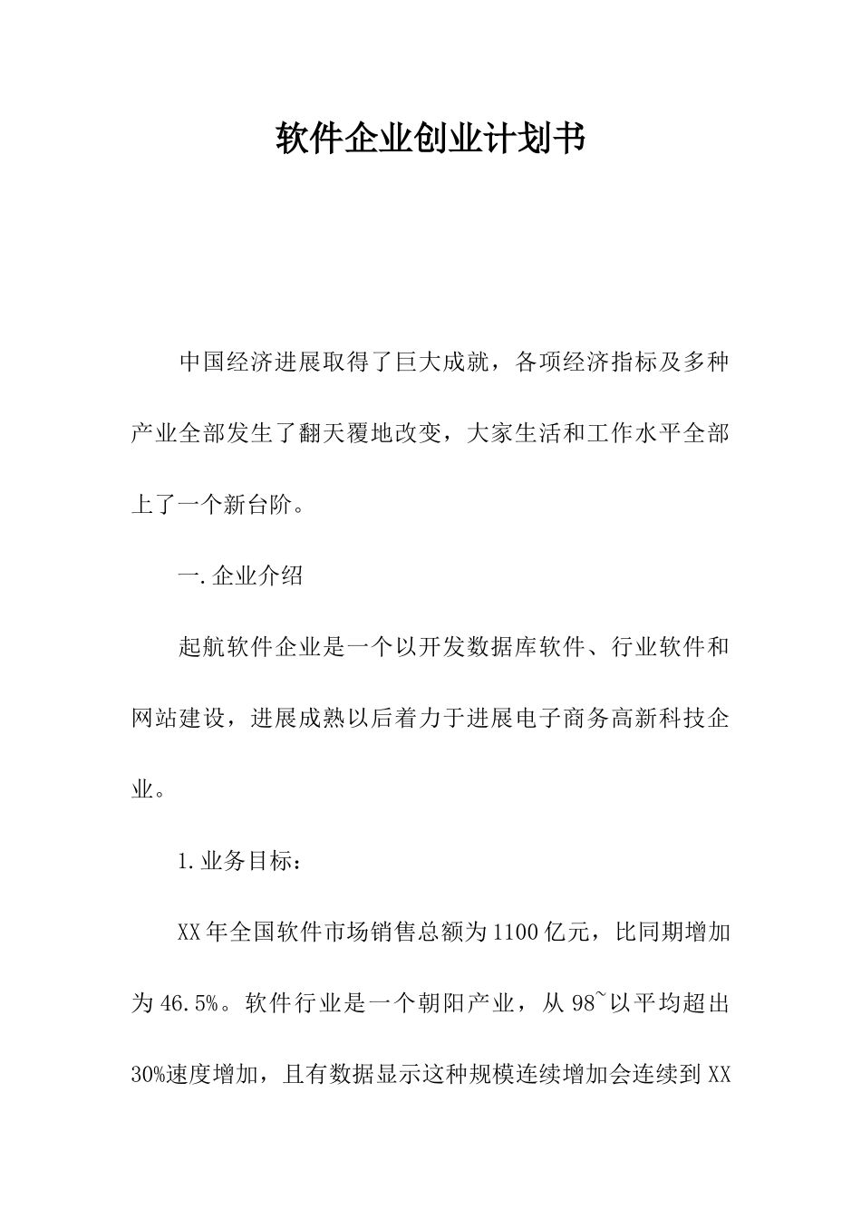 软件公司创业专题计划书_第1页