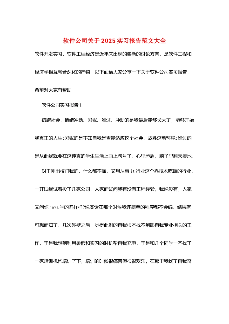 软件公司关于2025实习报告范文大全_第1页