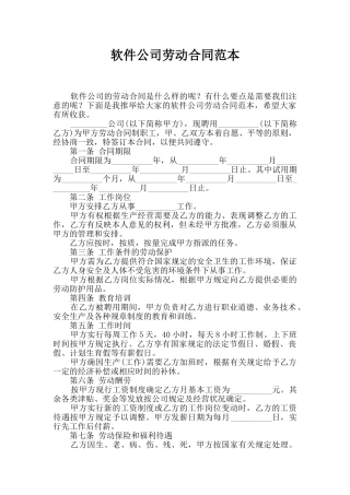 软件公司劳动合同范本