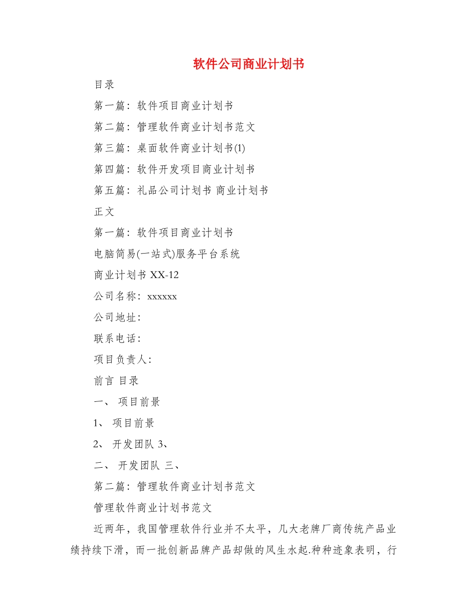 软件公司商业计划书_第1页