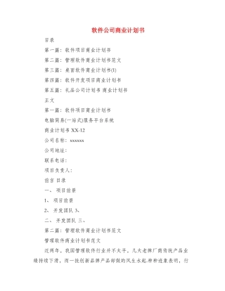 软件公司商业计划书