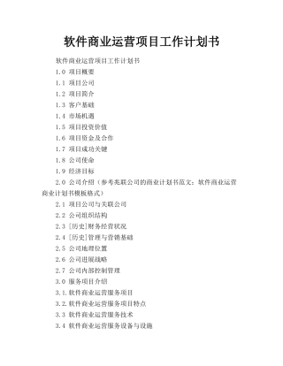 软件商业运营项目工作计划书