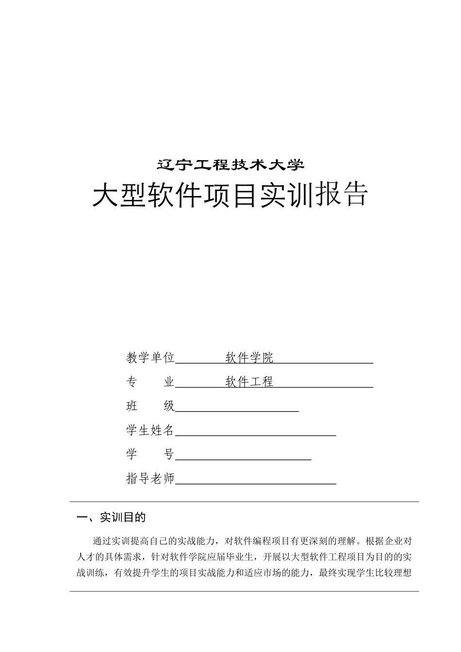 软件工程专业大型软件项目实训_第1页