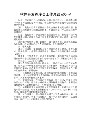 软件开发程序员工作总结600字