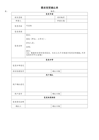 软件开发需求变更确认单
