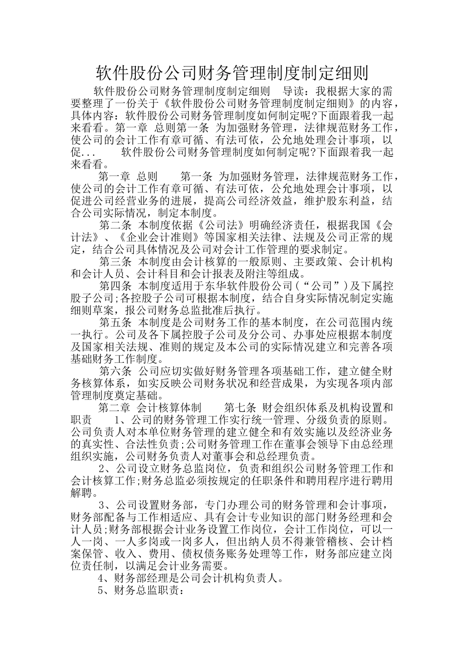 软件股份公司财务管理制度制定细则_第1页