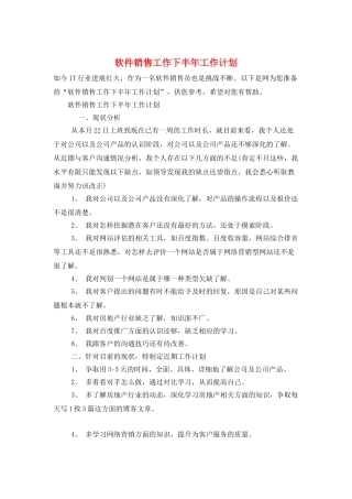 软件销售工作下半年工作计划