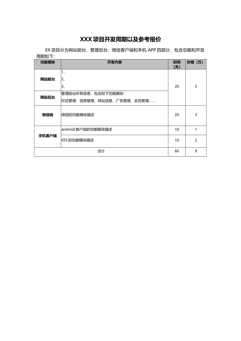 软件项目报价表模板_第1页