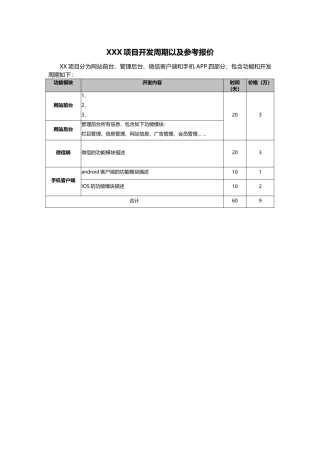 软件项目报价表模板