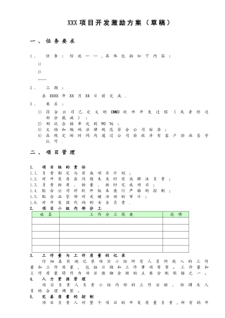 软件项目激励方案
