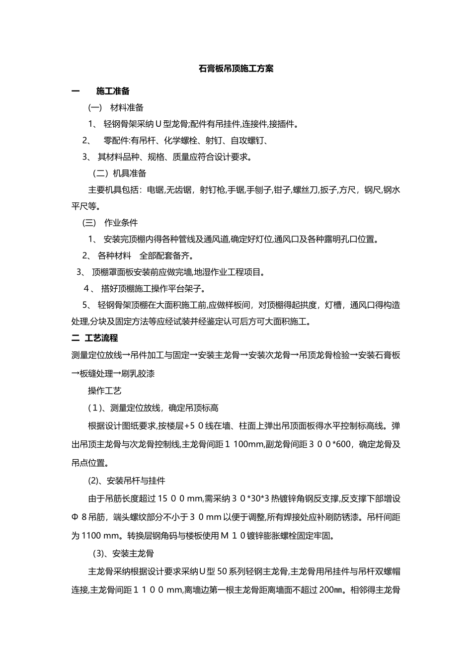 轻钢龙骨双层石膏板吊顶施工方案_第1页