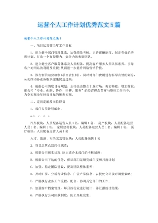 运营个人工作计划优秀范文5篇