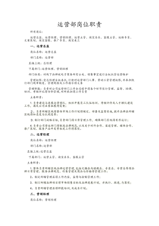 运营部门岗位职责说明