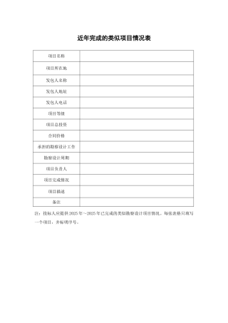 近年完成的类似项目情况表（标准版）