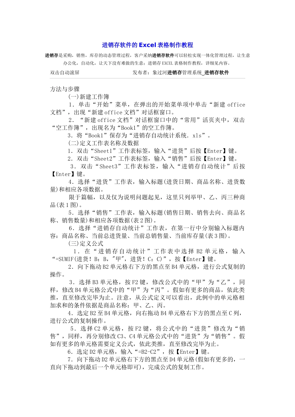 进销存软件的ecel表格制作教程_第1页