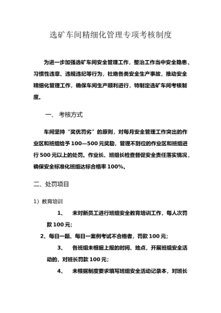 选矿车间精细化管理专项考核制度